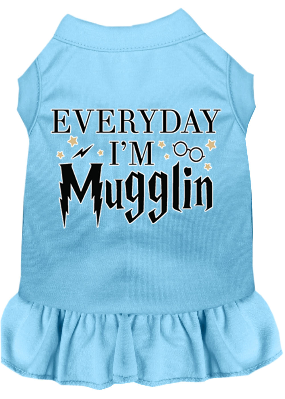 Everyday I'm Mugglin Screen Print Dog Dress Baby Blue Med